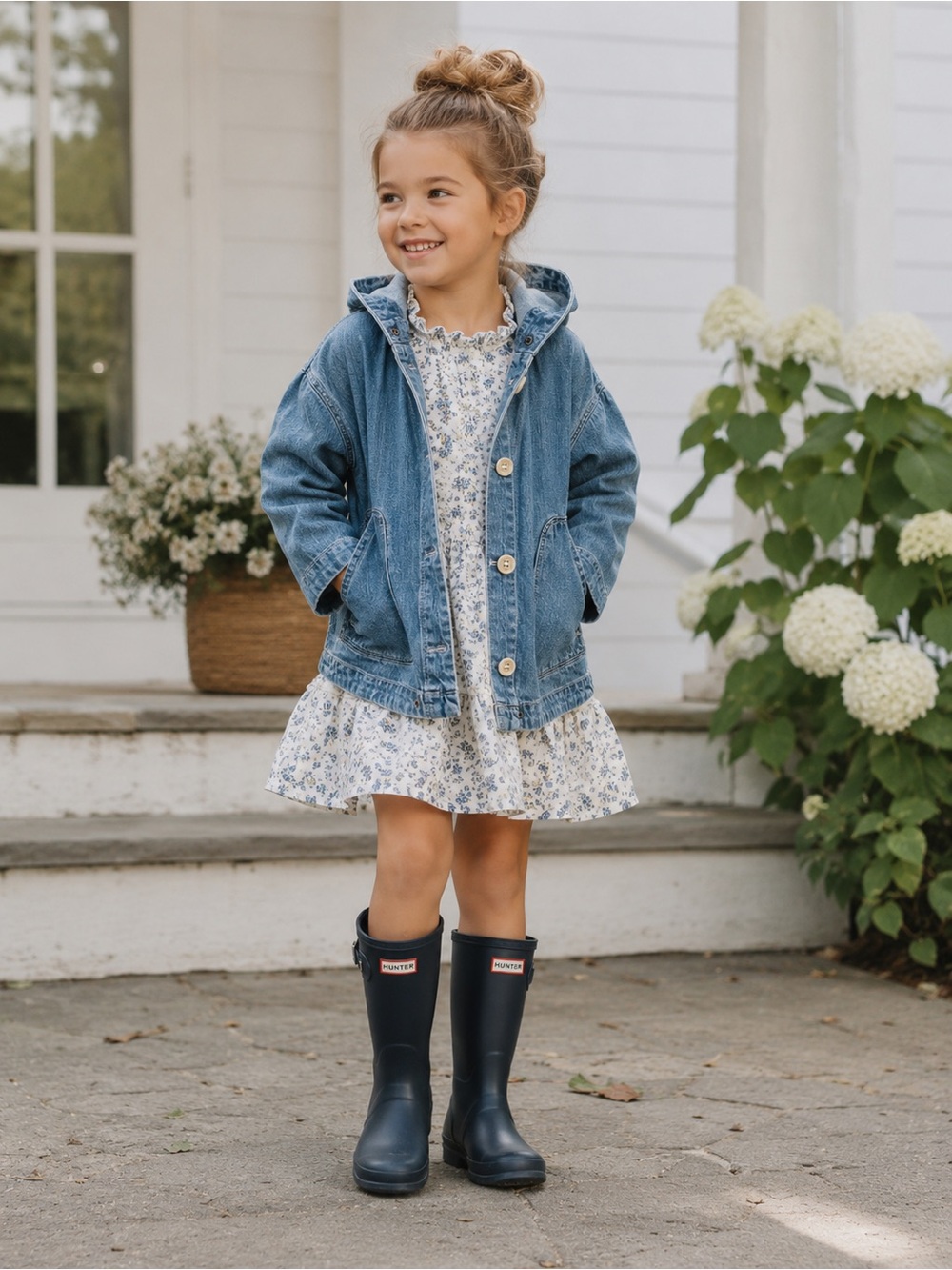 CREWCUTS Hooded Denim Jacket Girls Size 6/7 Cotton Button Front Heritage Style